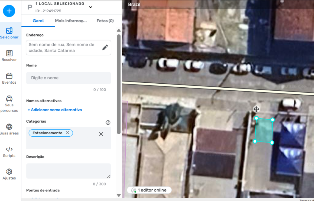 Preencha o nome do estacionamento com padrão