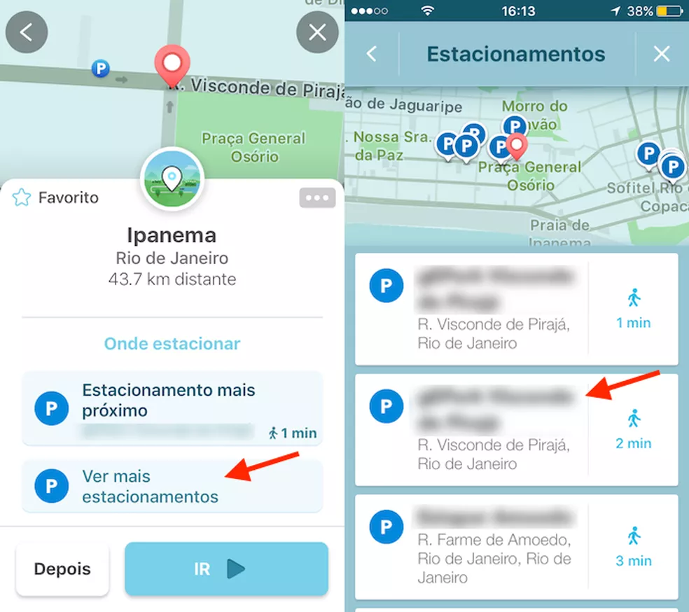 estacionamento aparecendo como ponto no aplicativo Waze durante navegação