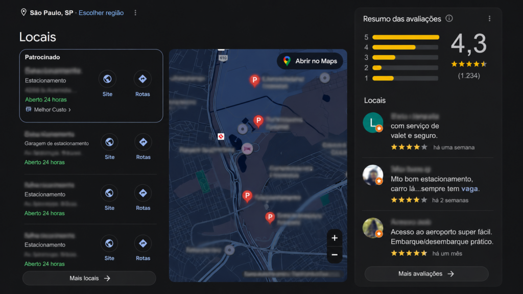 perfil de estacionamento no Google Meu Negócio com fotos e avaliações